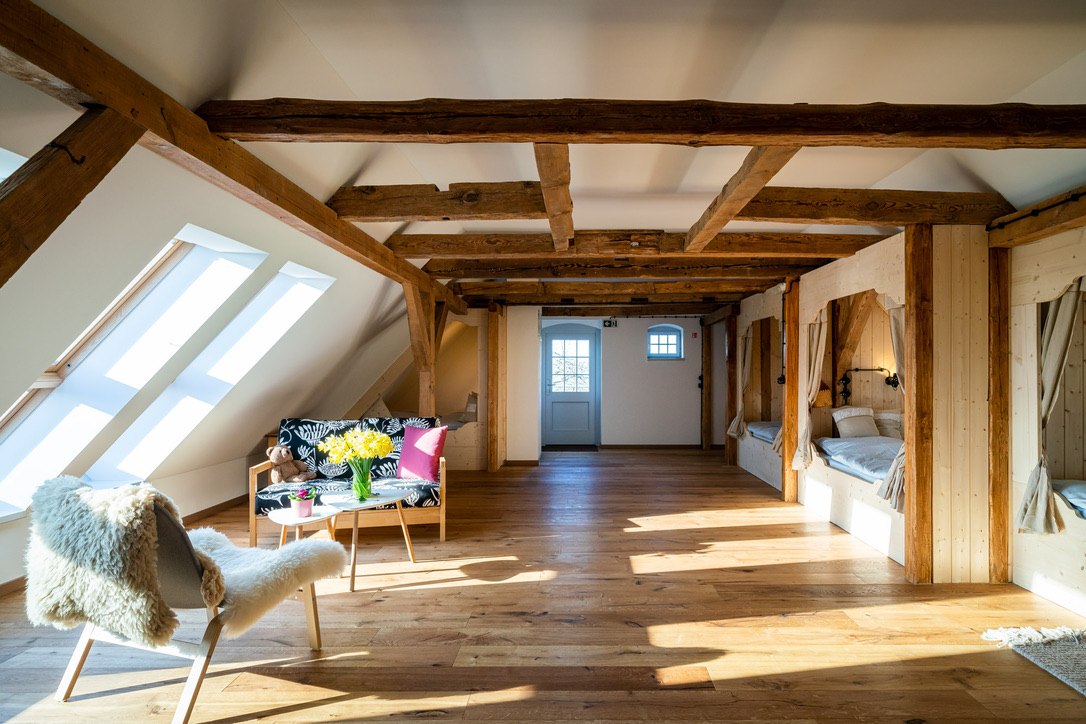 Pokój grupowy na poddaszu hostelu, © Sabine Petters