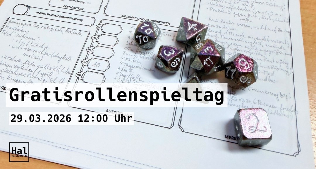 Game sheet and dice for Pen&Paper // &copy; Hacklabor