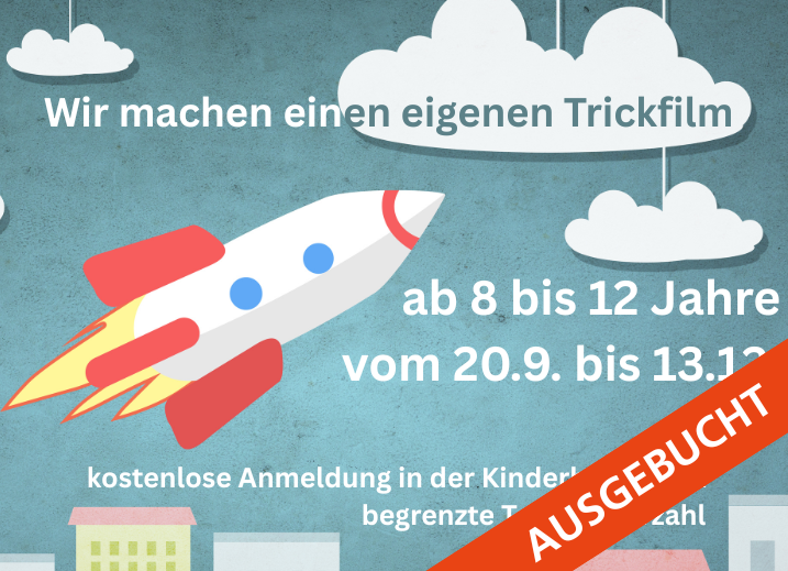 A picture of a flying rocket. In the background are houses, clouds and the sky. The event dates are written on it., © Stadtbibliothek Stralsund A picture of a flying rocket. In the background are houses, clouds and the sky. The event dates are written on it., © Stadtbibliothek Stralsund