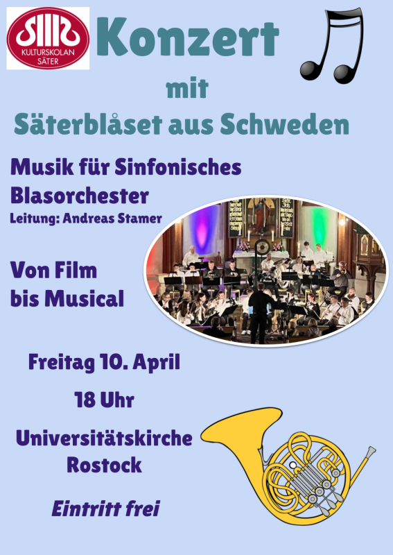 Concert poster for the concert with S&auml;terbl&aring;set on Friday 10.4.2026, &copy; Andreas Stamer