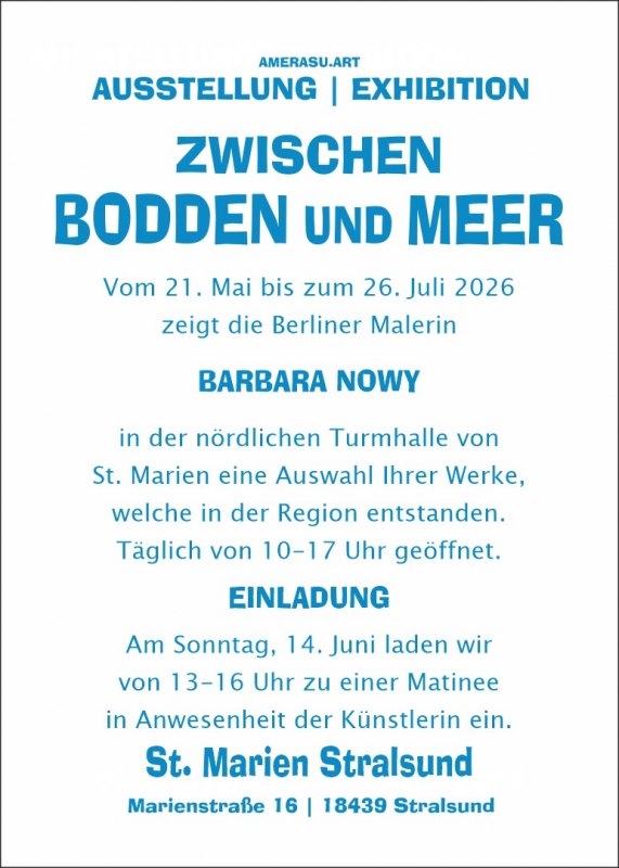 Flyer for the exhibition "Between the Bodden and the Sea" by Barbara Nowy // © AMERASU.ART Flyer for the exhibition "Between the Bodden and the Sea" by Barbara Nowy // © AMERASU.ART