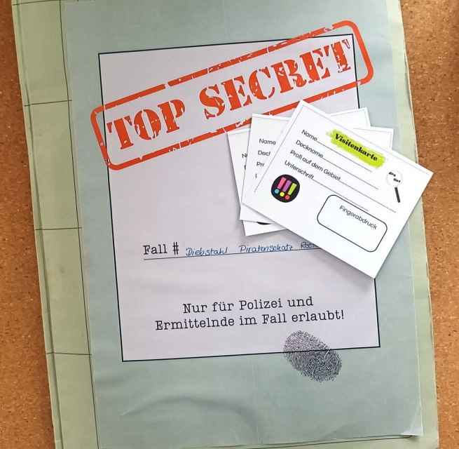 Investigation folder for detective work on the "treasure hunt" case // &copy; JSB e. V.