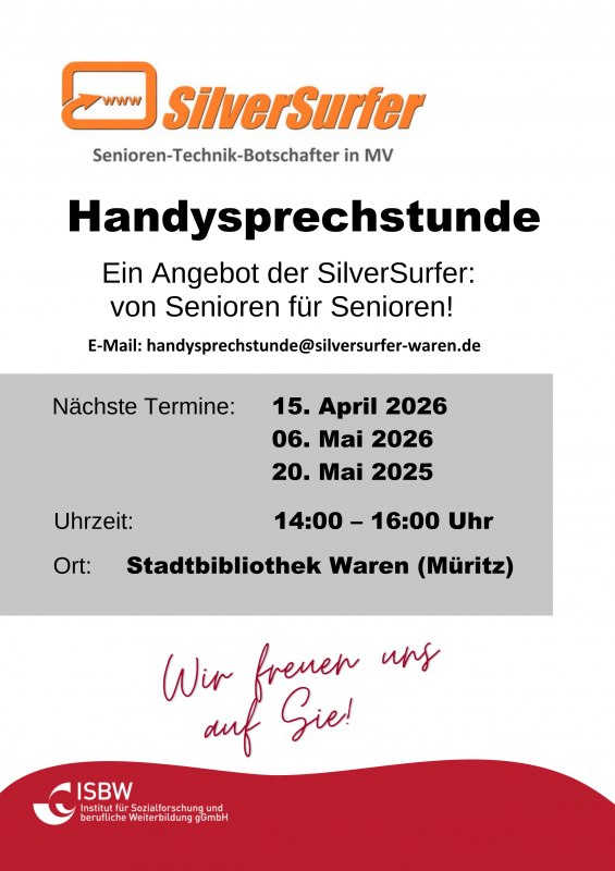 Oferta SilverSurfer w bibliotece miejskiej w Waren // &copy; Stadtbibliothek Waren (M&uuml;ritz)