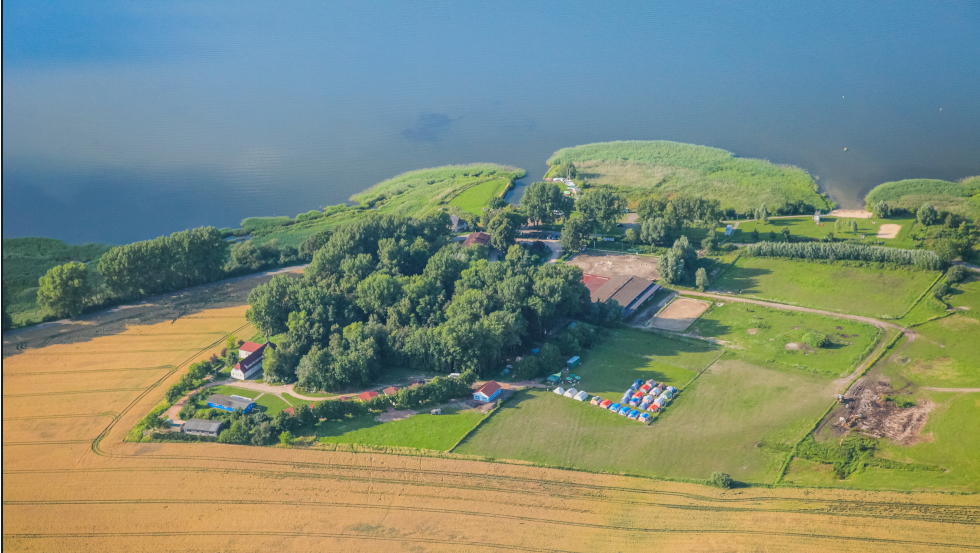 Bernsteinreiterhof Barth wordt omgeven door Bodden en weiden, © Bernsteinreiter Barth