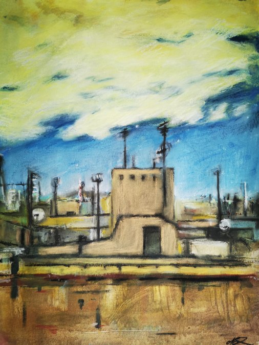 Barcelona Nights I, acrylic, chalk on paper 2025, © Anja Brachmann