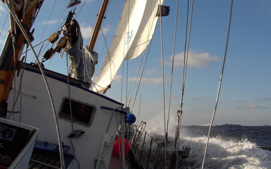 Het jeugdzeiljacht Greif uit Ueckermünde in de deining, © Schiffsführung 2004