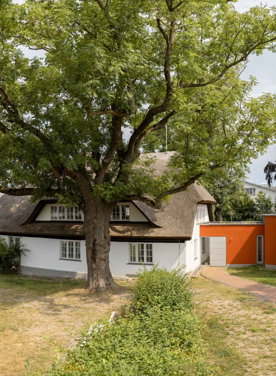 Ook chique van buiten: streekmuseum Mönchgut, © TMV/Gross Het streekmuseum Mönchgut van buiten met rieten dak.