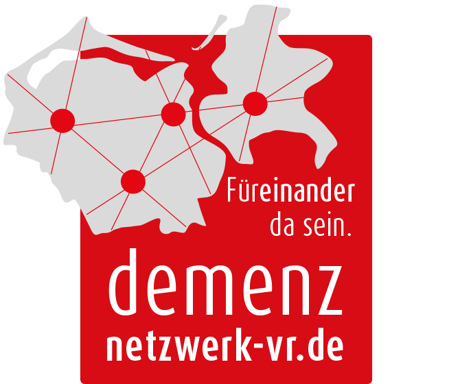 Red logo of the Dementia Network with map of Vorpommern-Rügen and networking, © info@maren-winter.de