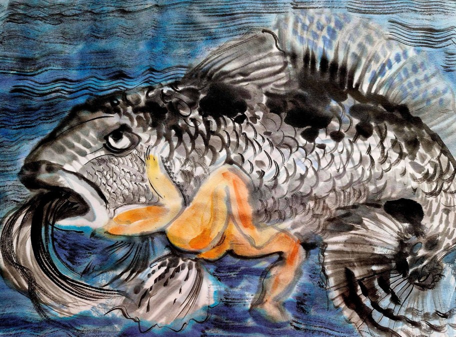 Anne Cirkola: Fiscjers Fru. 2025,inkt, aquarel op doek, © Anne Cirkola