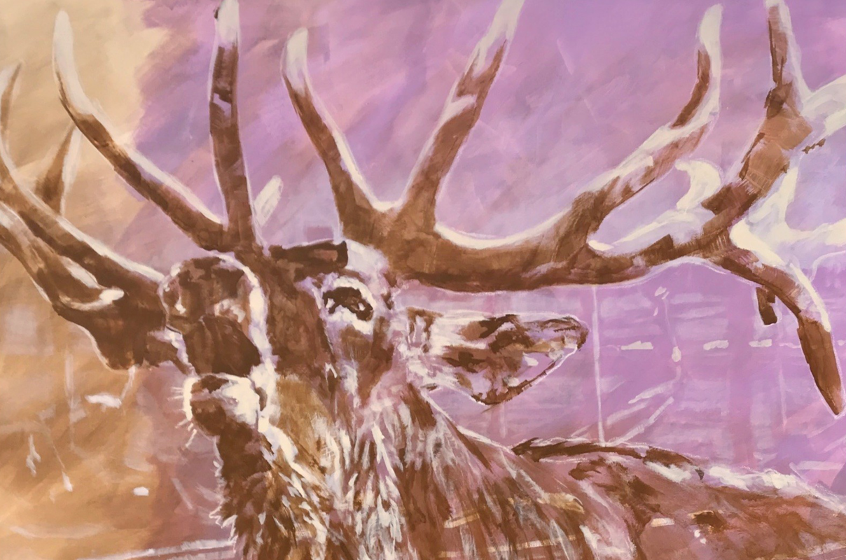 Ryczący jeleń w r&oacute;żowym obrazie olejnym // &copy; M&uuml;ritzeum