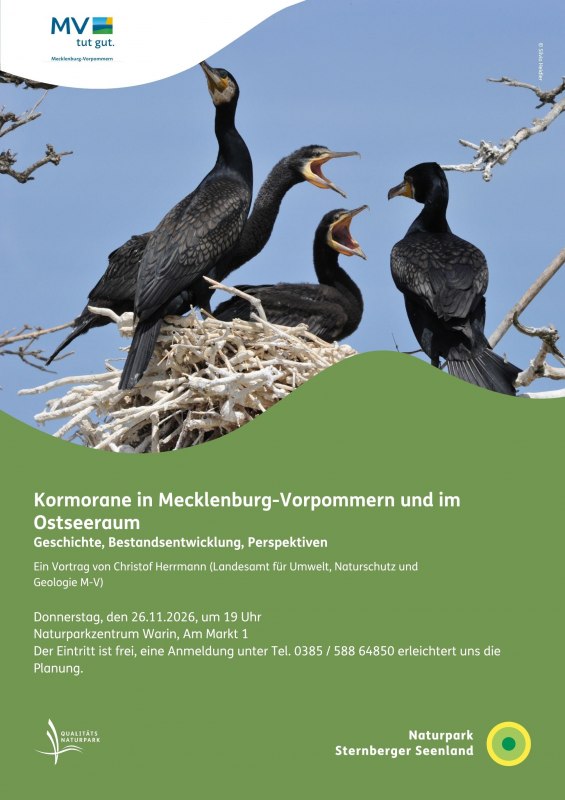 Plakat til foredrag om skarver // &copy; Naturpark Sternberger Seenland