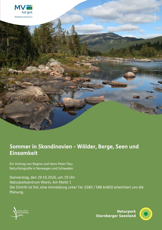 Poster for the "Summer in Scandinavia" Lecture // © Naturpark Sternberger Seenland Poster for the "Summer in Scandinavia" Lecture // © Naturpark Sternberger Seenland