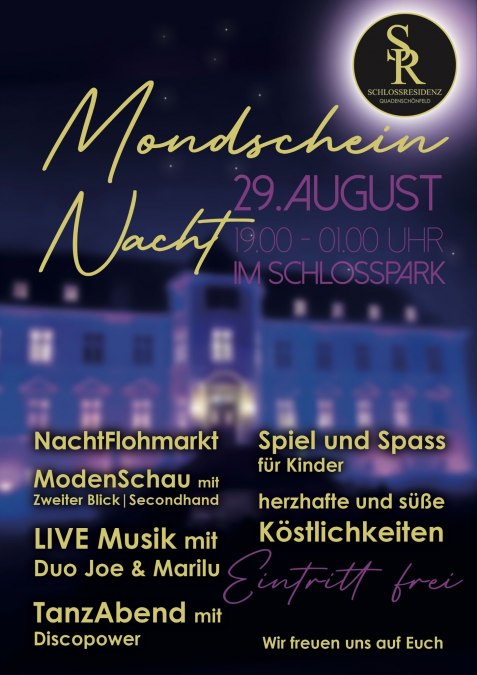 ✨ Maanlichtnacht in kasteelpark Quadenschönfeld ✨op 29 augustus 2025 van 19.00 - 01.00 uur. Ga met ons mee en laat je betoveren door een magische avond in het kasteelpark!, © Schlossresidenz Quadenschönfeld
