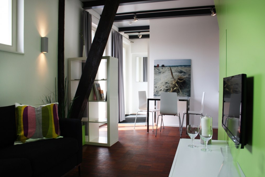 Apartament 2-osobowy "Die Verträumte "Mieszkanie w galerii | 40 m² | salon z kuchnią | 1 sypialnia | prysznic | taras, © Haus Düne31