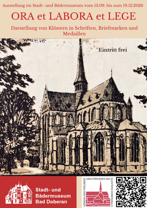 The cathedral in Bad Doberan, as depicted by Reutergeld, is the main subject of the poster. // &copy; Stadt- und B&auml;dermuseum Bad Doberan