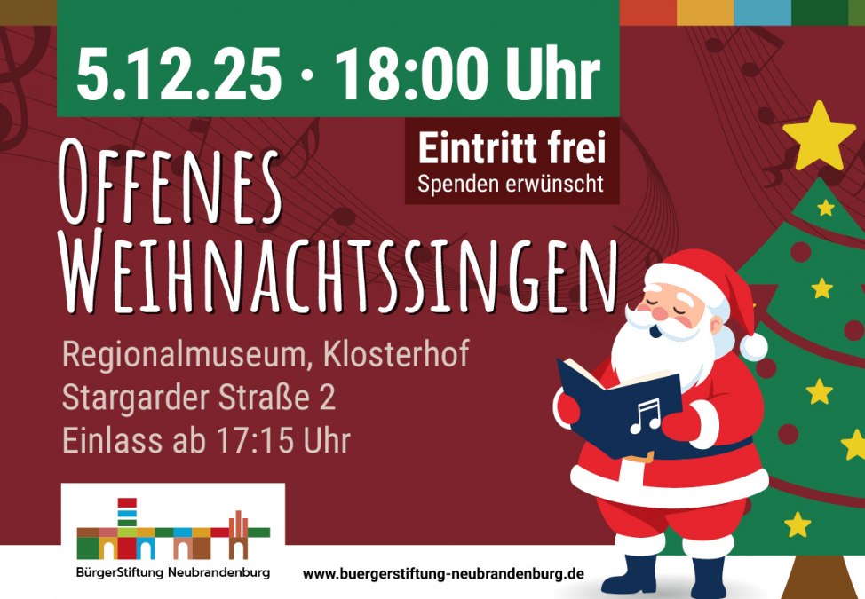 Zaproszenie na świąteczne śpiewanie 2025, © Bürgerstiftung Neubrandenburg