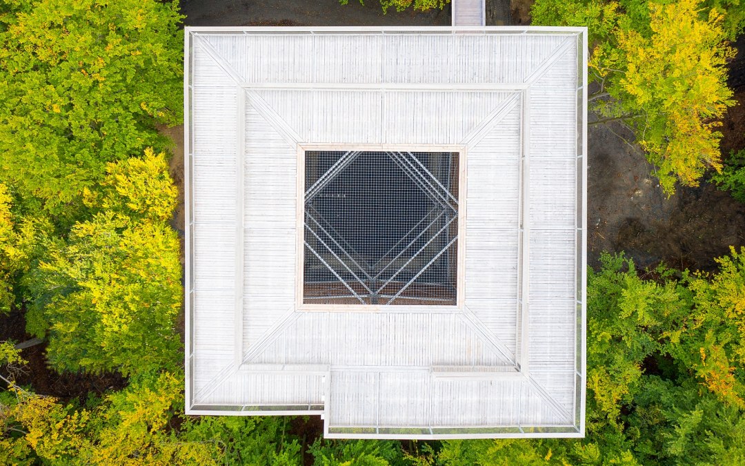 Het hoogtepunt van de uitkijktoren is een loopnet op het bovenste platform., © Erlebnis Akademie AG/Baumwipfelpfad Usedom