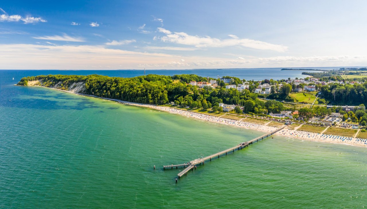 Impressive panorama from the air: Baltic resort Goehren with the pier on the north beach, © Mirko Boy