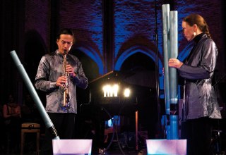 Gert Anklam und Beate Gatscha mit Saxophon und Wasserstichorgel // © Liquid Soul Gert Anklam und Beate Gatscha mit Saxophon und Wasserstichorgel // © Liquid Soul