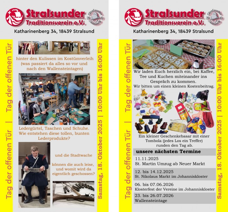 Flyer Open Day - Stralsunder Traditionsverein e. V.When: Saturday, October 18, 2025, 10:00-16:00, © Stralsunder Traditionsverein e. V.