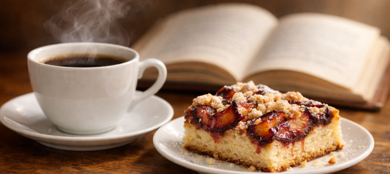 Sonntagskaffee & Buch // &copy; KI-generierte Bildkomposition