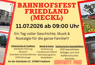 Flyer Bahnhofsfest Friedland // © Hafenbahn Neustrelitz e.V. Flyer Bahnhofsfest Friedland // © Hafenbahn Neustrelitz e.V.