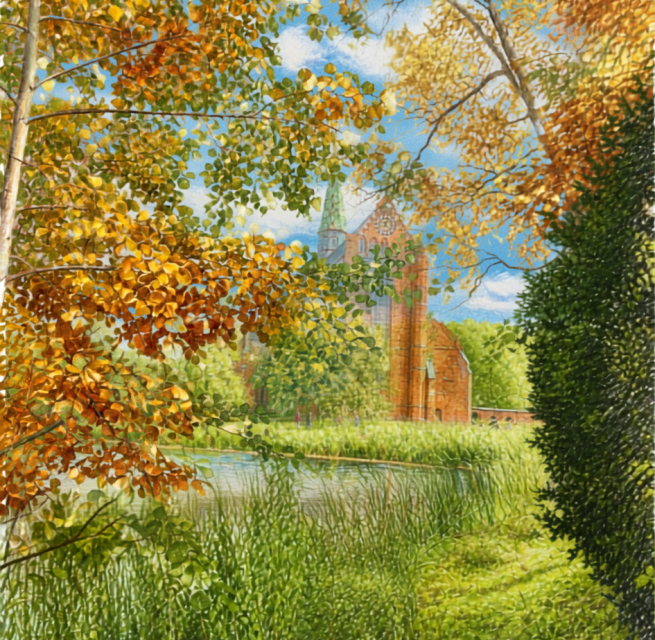 Blick über den Klosterteich auf das Münster; kolorierte Zeichnung, gestaltet mit Canva nach einer Bildvorlage. // © Stadt- und Bädermuseum Bad Doberan Blick über den Klosterteich auf das Münster; kolorierte Zeichnung, gestaltet mit Canva nach einer Bildvorlage. // © Stadt- und Bädermuseum Bad Doberan