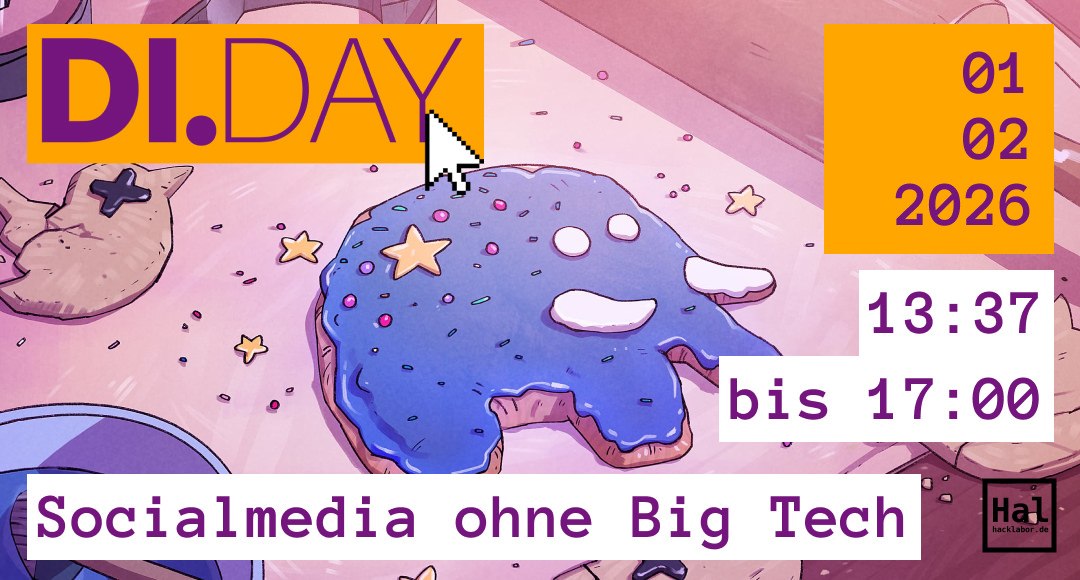 Grafisch evenement: Digitale Onafhankelijkheidsdag op 01/02/2026 in het Hacklab met aandacht voor Mastodon., &copy; Illustration im Bild: Florian Biege f&uuml;r di.day