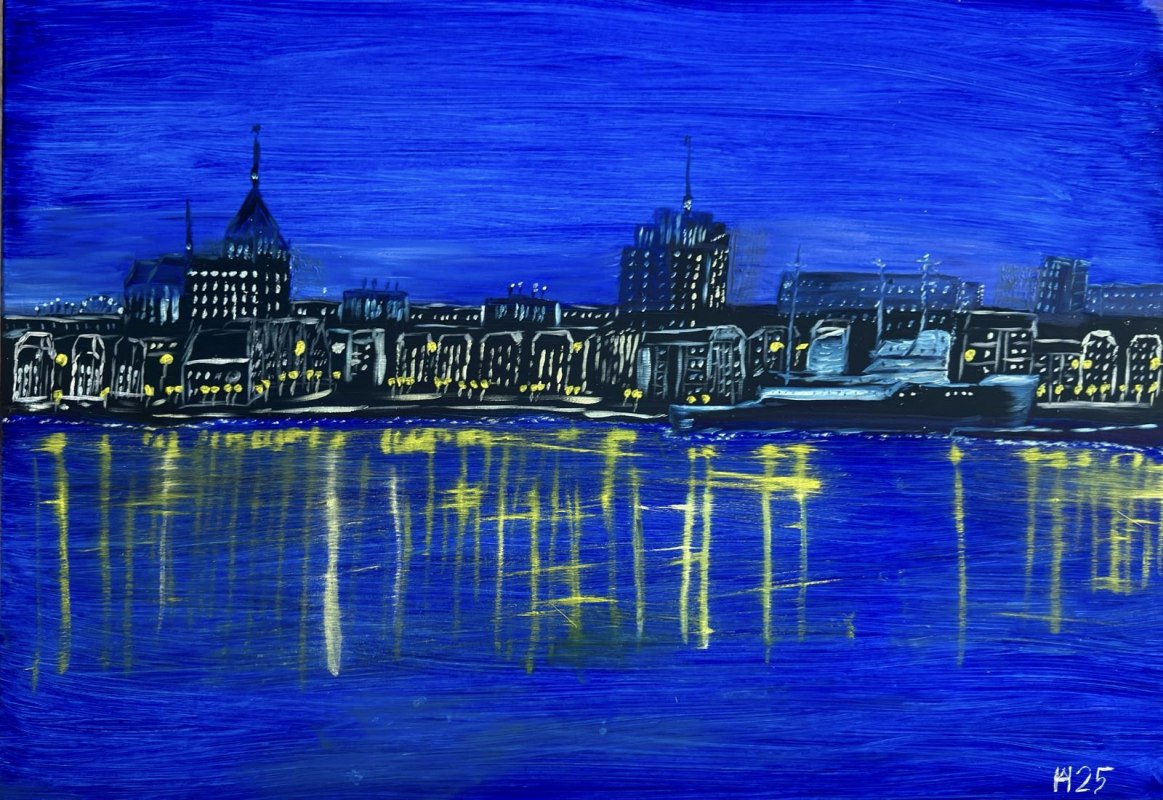 Blue hour city harbor Rostock, &copy; W. Hube