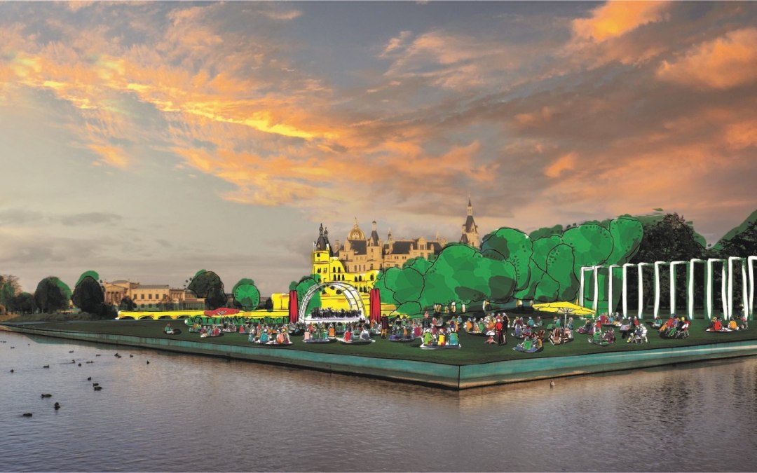 Een visualisatie van het Slot Festival op de drijvende weide in Slot Schwerin., © Mecklenburgisches Staatstheater