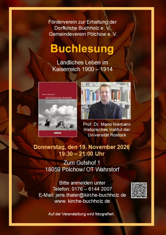 Invitation til foredrag // © Förderverein zur Erhaltung der Dorfkirche Buchholz e. V. Invitation til foredrag // © Förderverein zur Erhaltung der Dorfkirche Buchholz e. V.