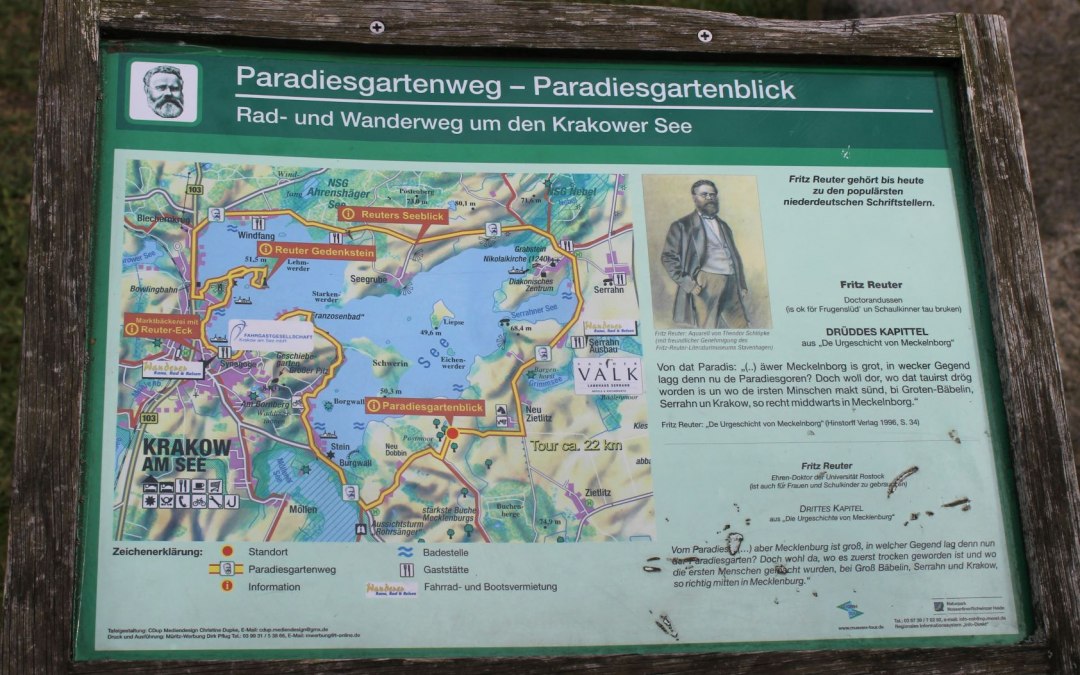 Tablica informacyjna dla platformy widokowej Reuters Paradiesgartenblick, © Touristinformation Krakow am See