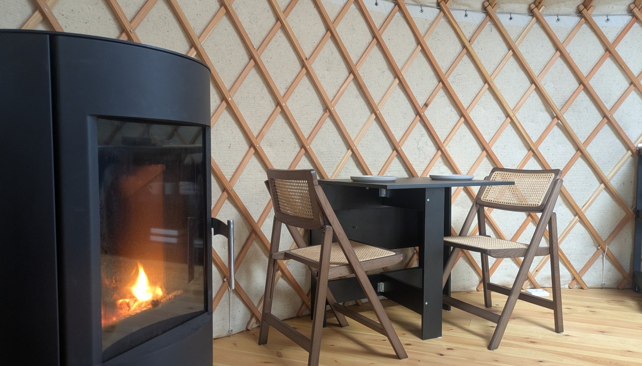 Stove in the yurt - therefore wonderfully cozy even in winter, &copy; Weingut Hasseldorf / L&uuml;ke