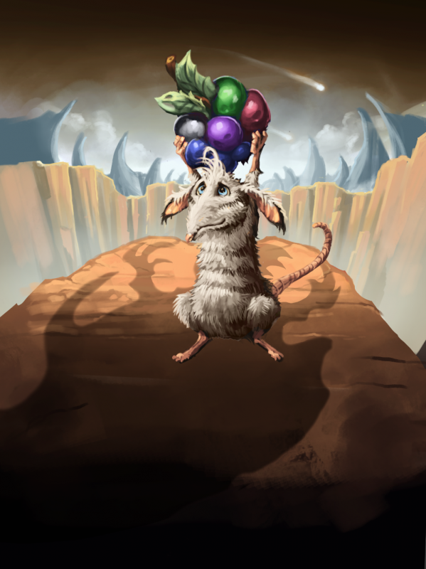 a painted marsupial holds grapes in iridescent colors over its head // &copy; Funtails