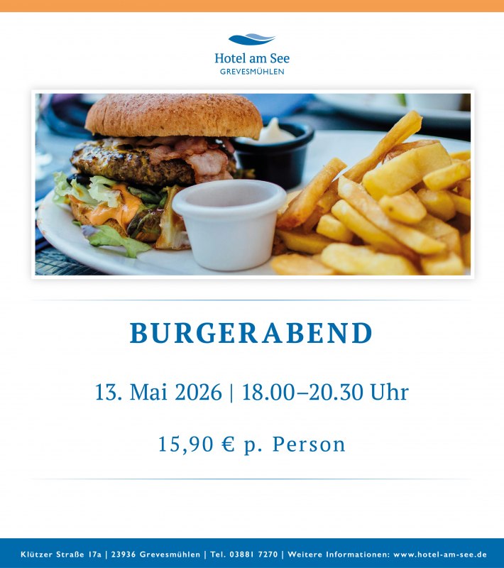 Vers bereide hamburger met een sappige patty, knapperig broodje, salade en saus, geserveerd met goudbruine frietjes. // &copy; spreepiraten&reg;