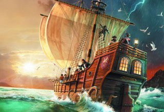 Spielcover - Piratenschiff im Sonnenuntergang // © Stadtbibliothek Stralsund Spielcover - Piratenschiff im Sonnenuntergang // © Stadtbibliothek Stralsund