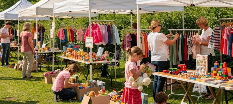 Ein KI generiertes Foto, das den Kinderflohmarkt im Zoo Rostock darstellt. // &copy; Zoo Rostock/ KI-Flux