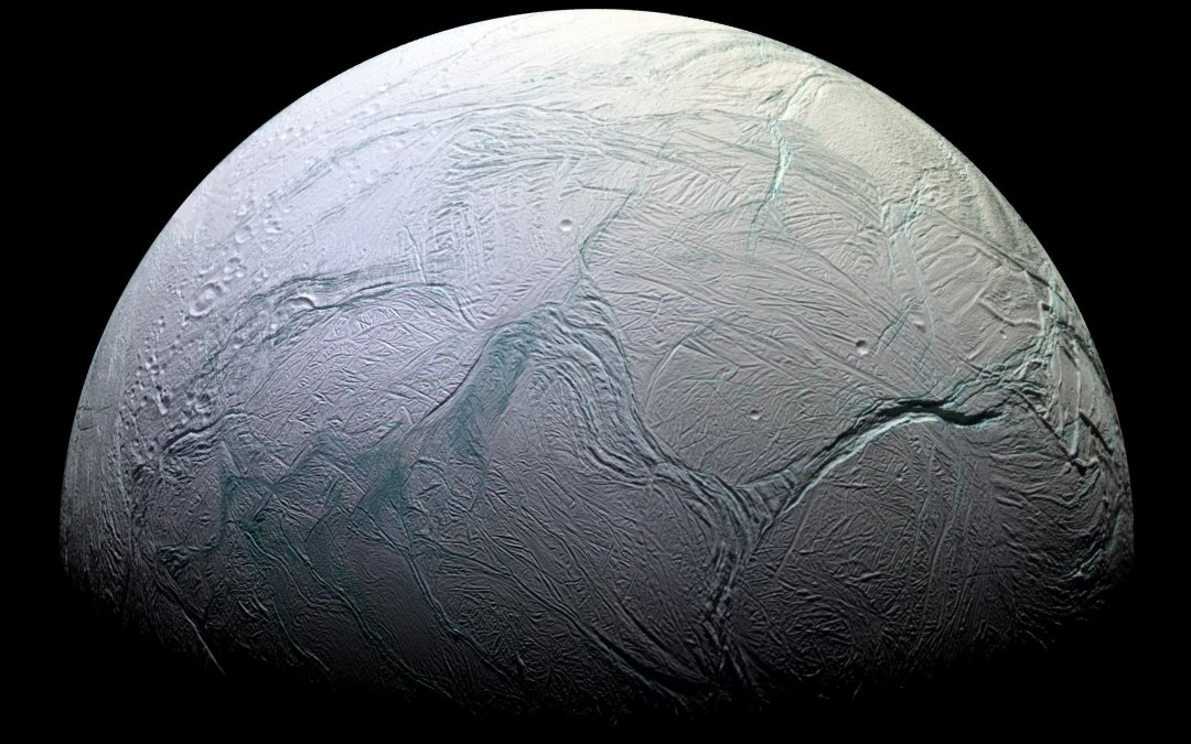 "Sneeuwbalaarde": Zo zag de aarde er ongeveer uit tijdens de Huronische ijstijd, die 300 miljoen jaar duurde. De afbeelding toont Saturnus' maan Enceladus (Afbeelding Credit: NASA/JPL/Space Science Institute, Internet publiek domein)., © NASA/JPL/Space Science Institute, Internet gemeinfrei