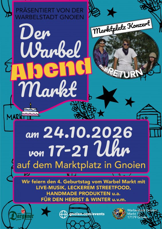4 jaar Warbel Markt en afsluiting van het zaterdagmarktseizoen met livemuziek, lekker eten en een geweldige sfeer // © Warbelstadt Gnoien 4 jaar Warbel Markt en afsluiting van het zaterdagmarktseizoen met livemuziek, lekker eten en een geweldige sfeer // © Warbelstadt Gnoien