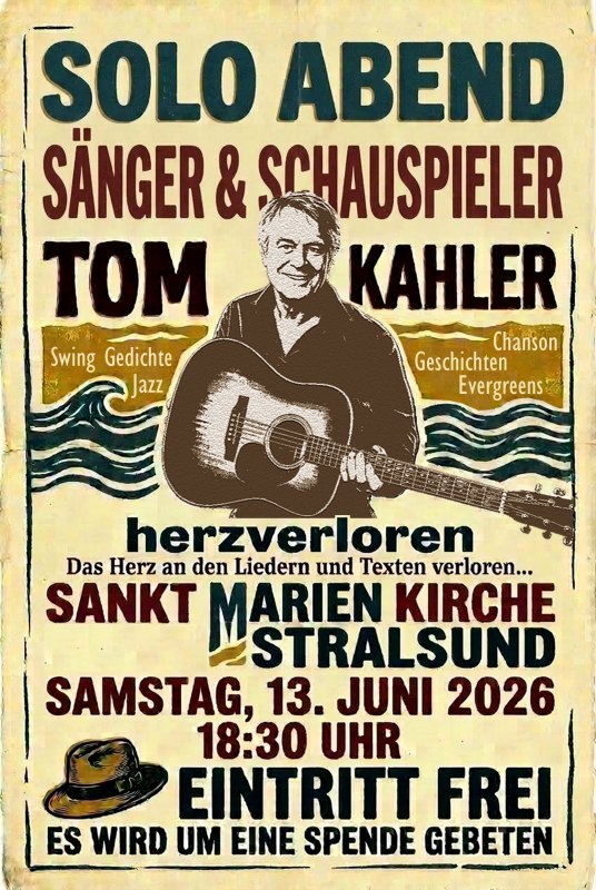 Concert community festival 13.06.2026 with Tom Kahler from 6:30 pm // &copy; Tom Kahler, Ev. KG St. Marien Stralsund