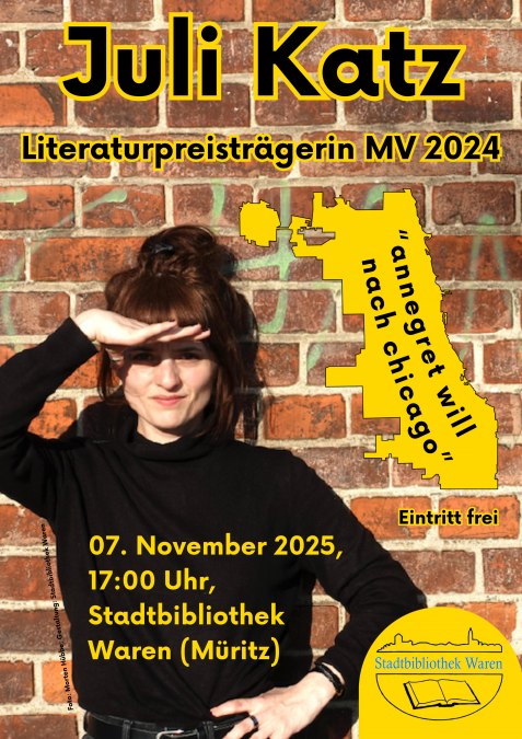 Juli Katz leest voor in de Stadsbibliotheek Waren, © Stadtbibliothek Waren