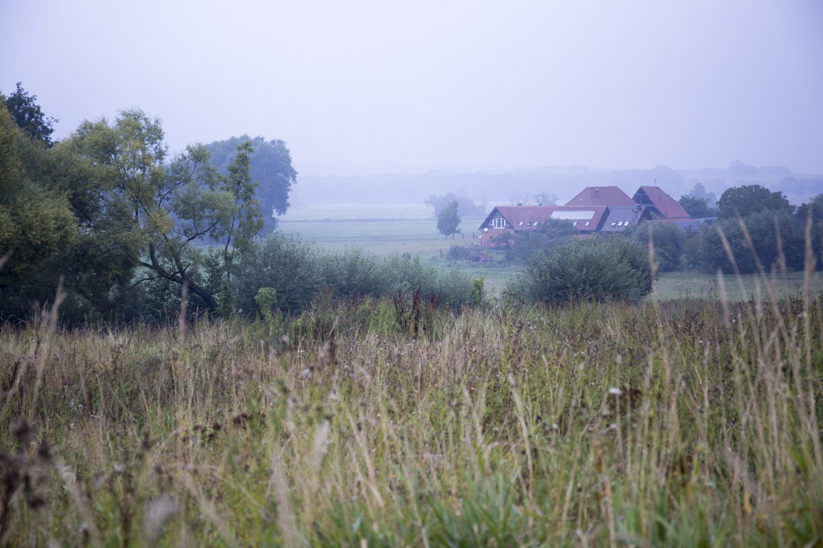 Widok na farmę projektu z miejscowości Schlakendorf // &copy; Sarah Sandring