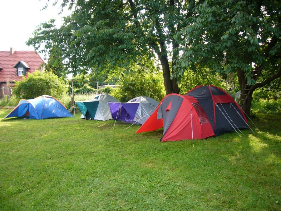 De camping is een kleine, rustige plek, deels onder grote kersenbomen en met een open weide., © Pension Alte Schule Rieth De camping is een kleine, rustige plek, deels onder grote kersenbomen en met een open weide., © Pension Alte Schule Rieth