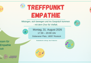 Zu sehen ist ein Hinweis auf die Veranstaltung Treffpunkt Empathie am 31.08.26 um 17:30 auf dem Doberaner Platz // © Diên Hông – Gemeinsam unter einem Dach e.V. Zu sehen ist ein Hinweis auf die Veranstaltung Treffpunkt Empathie am 31.08.26 um 17:30 auf dem Doberaner Platz // © Diên Hông – Gemeinsam unter einem Dach e.V.
