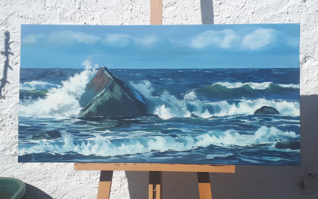 En hier is een olieverfschilderij met een motief van het eiland., © Anja Gehrke