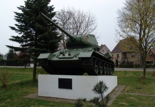 Tank monument in Lalendorf - Russian tank of the type T-34, © B. Fischer Tank monument in Lalendorf - Russian tank of the type T-34, © B. Fischer