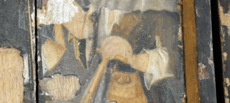 Beggar on reredos in St. Nikolai Stralsund, &copy; Gunnar M&ouml;ller