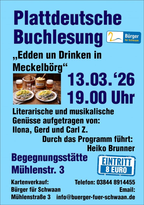 Poster Laag Duits boek lezen 13032026 12 cm 300, &copy; B&uuml;rger f&uuml;r Schwaan e.V.