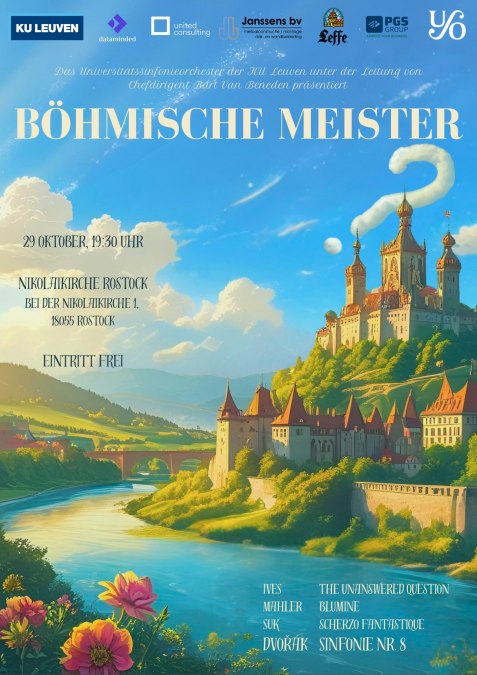 Pod tytułem Bohemian Masters, Orkiestra Symfoniczna Uniwersytetu KU Leuven prezentuje zróżnicowany program muzyki czeskiej., © USO Leuven VZW, Naamsesteenweg 96 bus 5010, 3000 Leuven v.u. Rutger Nagels | ontwerp: Nathan Hoornaert