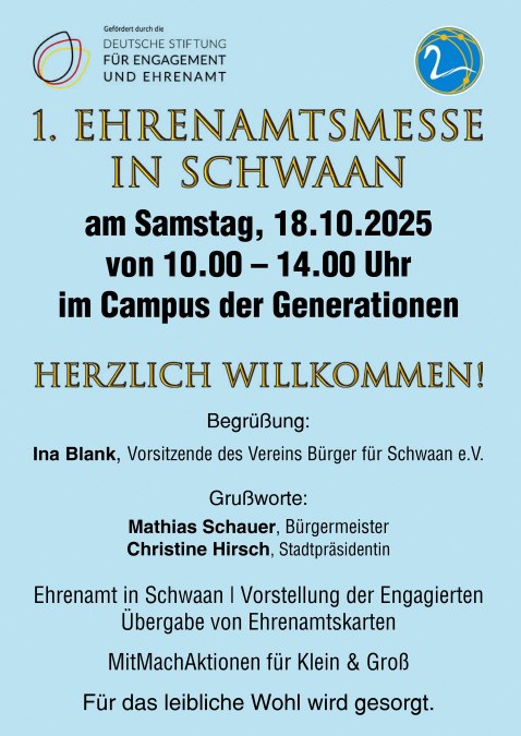 Poster Vrijwilligersbeurs 18102025 A4, © Bürger für Schwaan e.V.